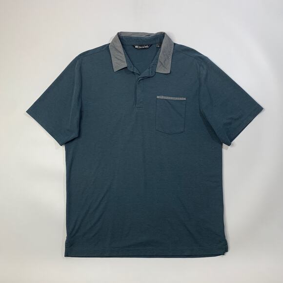 Travis Mathew Shirt Mens L Large Metal Blue Hidden Buttons Performance Polo - Picture 2 of 9